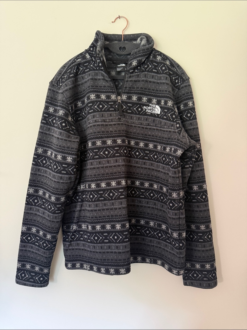 The North Face Gray Patterned Quarter-Zip Fleece Pullover